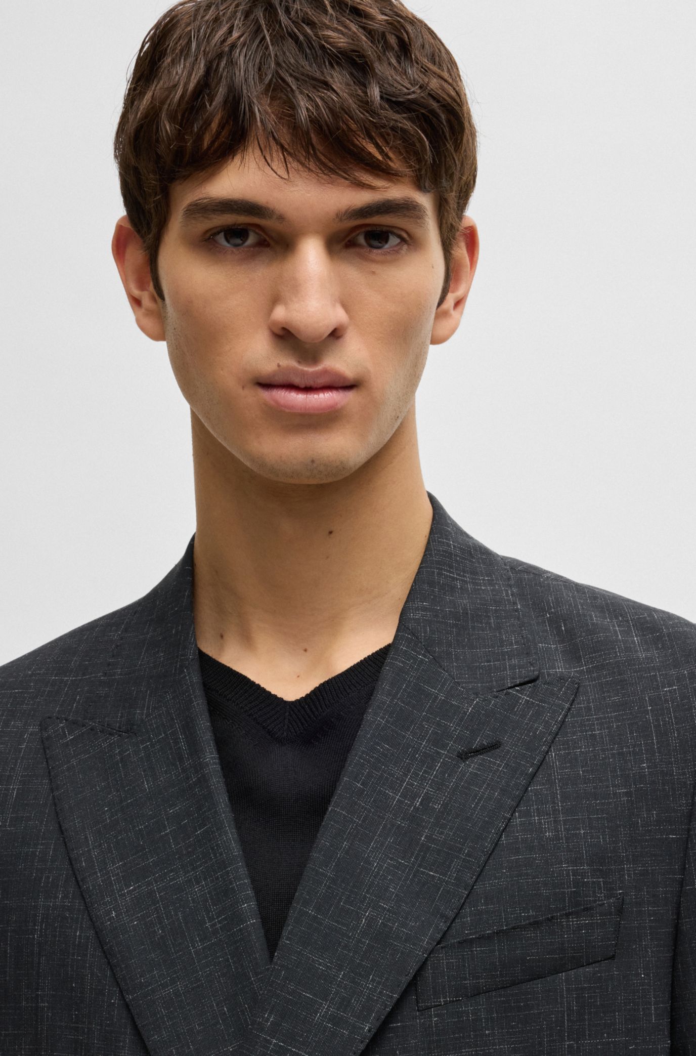 HUGO BOSS サマーウールスーツ BOSS - スリムフィットスーツ パターン ウール/リネン