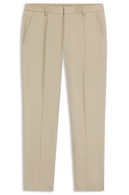 Tapered-fit trousers in machine-washable stretch cotton, Light Beige