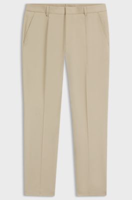 Tapered-fit trousers in machine-washable stretch cotton, Light Beige