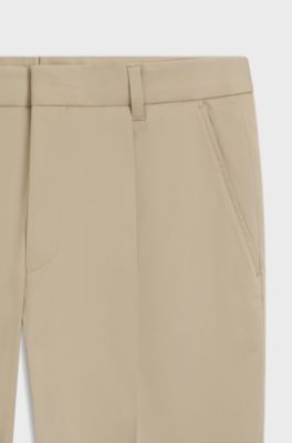 Tapered-fit trousers in machine-washable stretch cotton, Light Beige