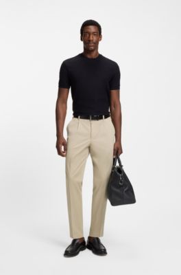 Tapered-fit trousers in machine-washable stretch cotton, Light Beige