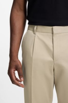Tapered-fit trousers in machine-washable stretch cotton, Light Beige