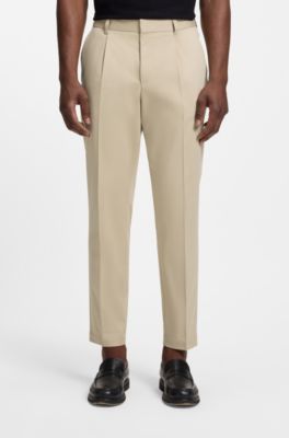 Tapered-fit trousers in machine-washable stretch cotton, Light Beige