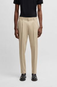 Tapered-fit trousers in machine-washable stretch cotton, Light Beige