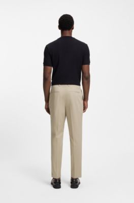 Tapered-fit trousers in machine-washable stretch cotton, Light Beige