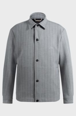 Relaxed-fit overshirt with stripe and script logo, Grey Patterned