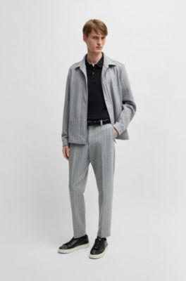 Relaxed-fit overshirt with stripe and script logo, Grey Patterned