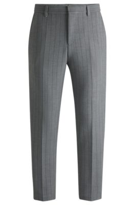 Tapered-fit trousers in pinstripe stretch fabric, Grey Patterned