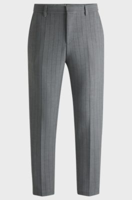 Tapered-fit trousers in pinstripe stretch fabric, Grey Patterned