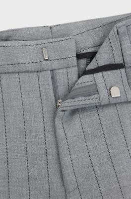Tapered-fit trousers in pinstripe stretch fabric, Grey Patterned