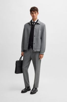 Tapered-fit trousers in pinstripe stretch fabric, Grey Patterned