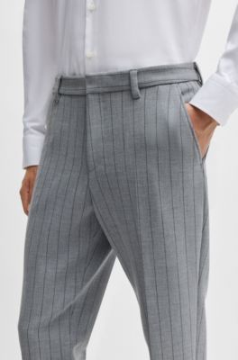 Tapered-fit trousers in pinstripe stretch fabric, Grey Patterned