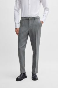 Tapered-fit trousers in pinstripe stretch fabric, Grey Patterned