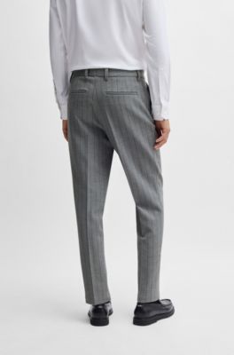 Tapered-fit trousers in pinstripe stretch fabric, Grey Patterned