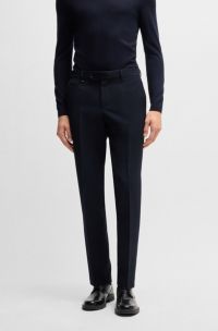 Slim-fit trousers in micro-patterned stretch piqué, Dark Blue