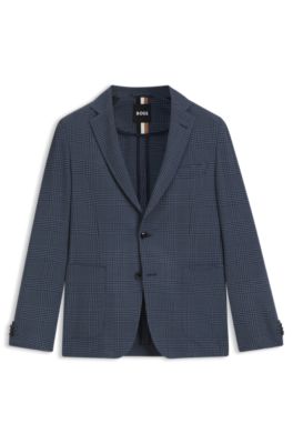 Slim-fit jacket in checked stretch wool, Blue Patterned