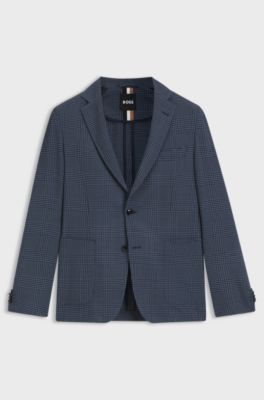 Slim-fit jacket in checked stretch wool, Blue Patterned