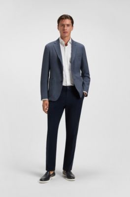 Slim-fit jacket in checked stretch wool, Blue Patterned