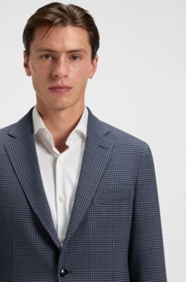 Slim-fit jacket in checked stretch wool, Blue Patterned