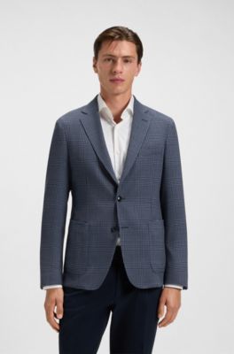 Slim-fit jacket in checked stretch wool, Blue Patterned