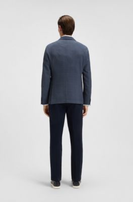 Slim-fit jacket in checked stretch wool, Blue Patterned