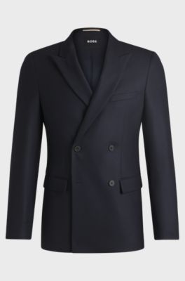 Slim-fit jacket in micro-patterned stretch cloth, Dark Blue