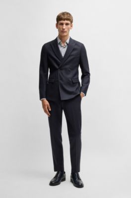Slim-fit jacket in micro-patterned stretch cloth, Dark Blue