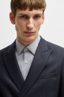 Slim-fit jacket in micro-patterned stretch cloth, Dark Blue
