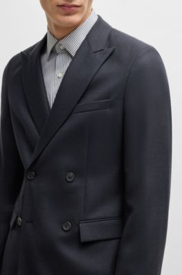 Slim-fit jacket in micro-patterned stretch cloth, Dark Blue