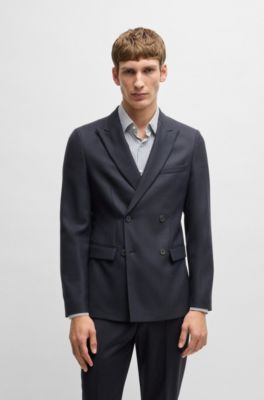 Slim-fit jacket in micro-patterned stretch cloth, Dark Blue