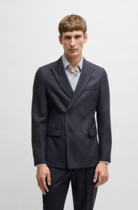 Giacca slim fit in tessuto elasticizzato con micromotivo, Blu scuro
