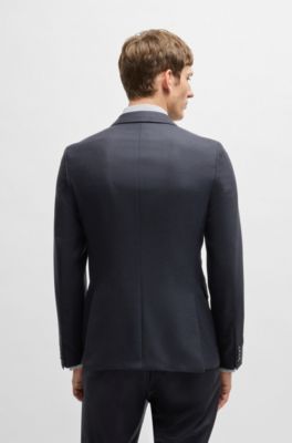 Slim-fit jacket in micro-patterned stretch cloth, Dark Blue