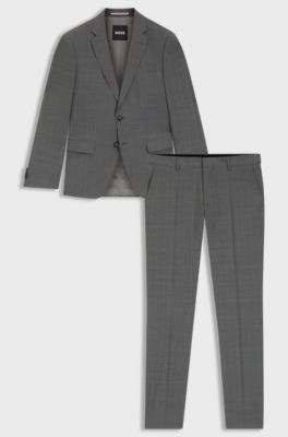 Slim-fit suit in checked virgin wool, Grey Patterned