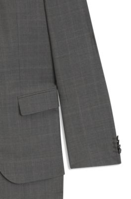 Slim-fit suit in checked virgin wool, Grey Patterned