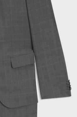 Slim-fit suit in checked virgin wool, Grey Patterned
