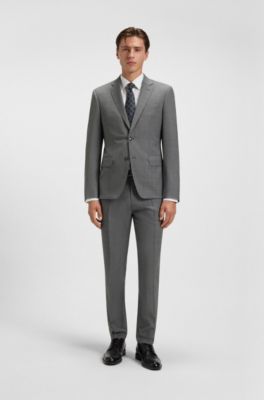 Slim-fit suit in checked virgin wool, Grey Patterned