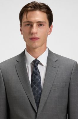 Slim-fit suit in checked virgin wool, Grey Patterned