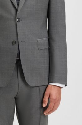 Slim-fit suit in checked virgin wool, Grey Patterned