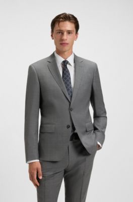Slim-fit suit in checked virgin wool, Grey Patterned