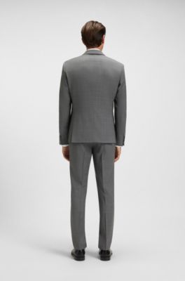 Slim-fit suit in checked virgin wool, Grey Patterned