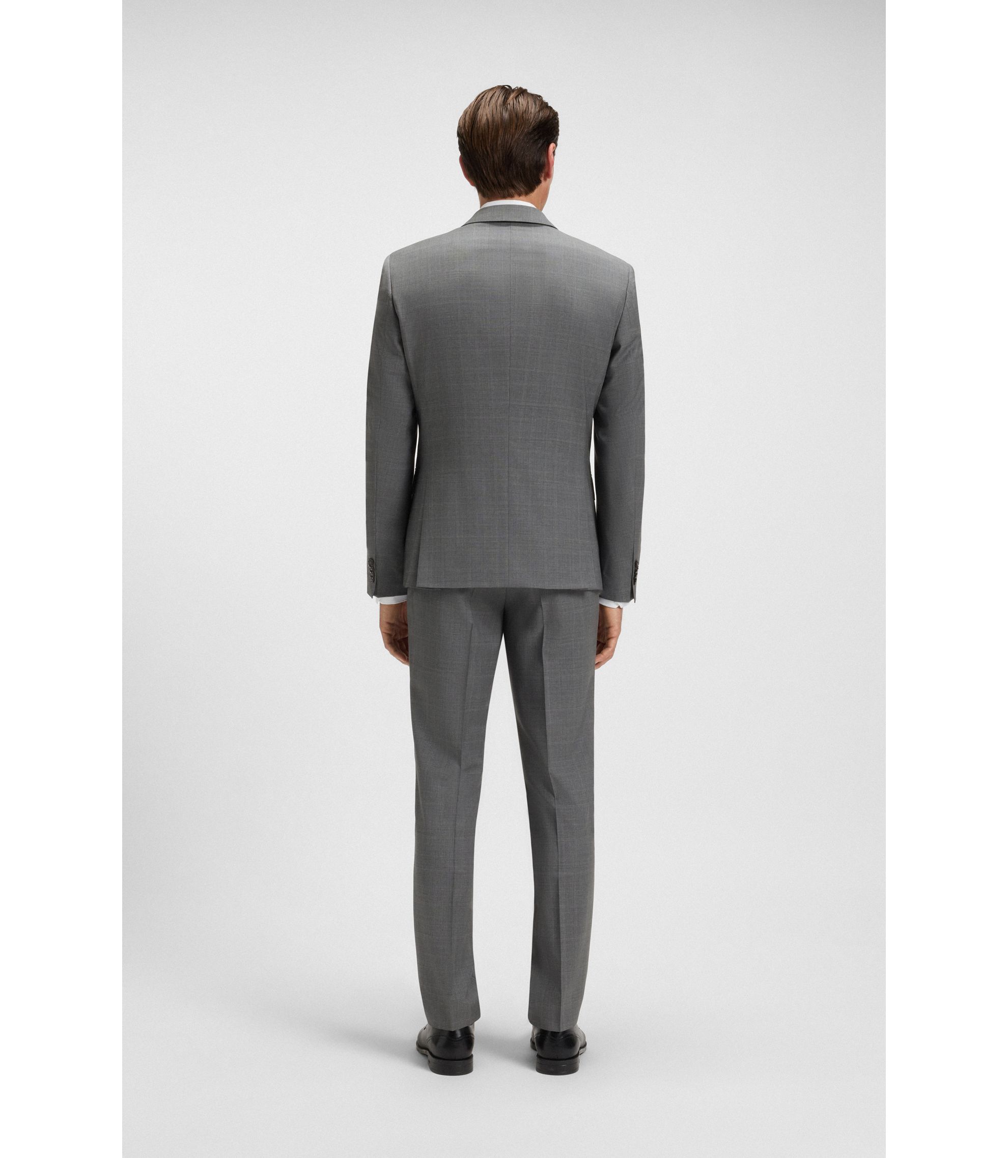 BOSS - Slim-fit suit in checked virgin wool - Grey Patterned