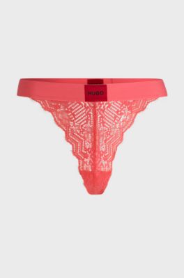 Tanga in pizzo con etichetta con logo rossa, Rosso chiaro