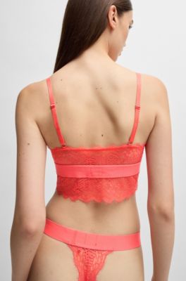 Lace thong with red logo label, Light Red
