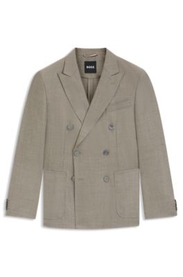 Slim-fit blazer in patterned virgin wool, Light Beige