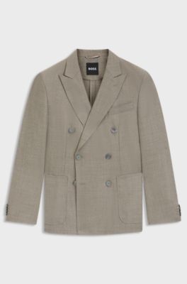 Slim-fit blazer in patterned virgin wool, Light Beige