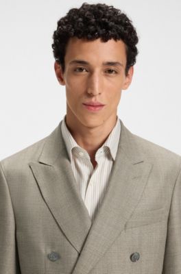 Slim-fit blazer in patterned virgin wool, Light Beige
