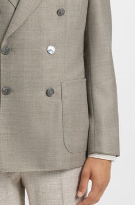 Slim-fit blazer in patterned virgin wool, Light Beige
