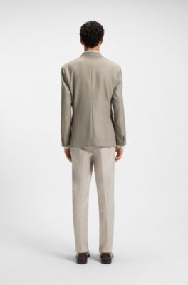 Slim-fit blazer in patterned virgin wool, Light Beige