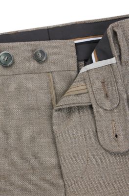 Slim-fit trousers in micro-patterned virgin wool, Light Beige