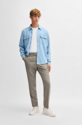 Slim-fit trousers in micro-patterned virgin wool, Light Beige